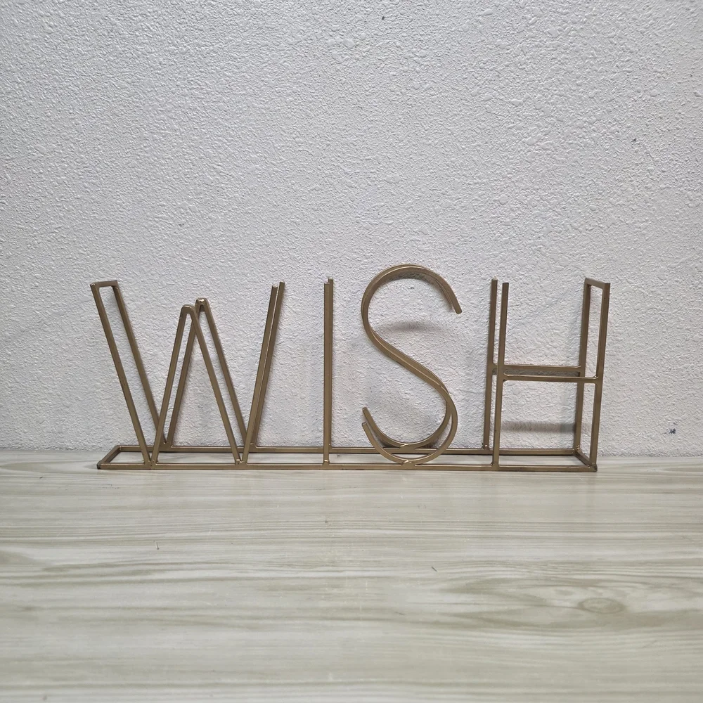 Home Decor 'WISH' Metal Artwork Goldtone Shelf Or Wall